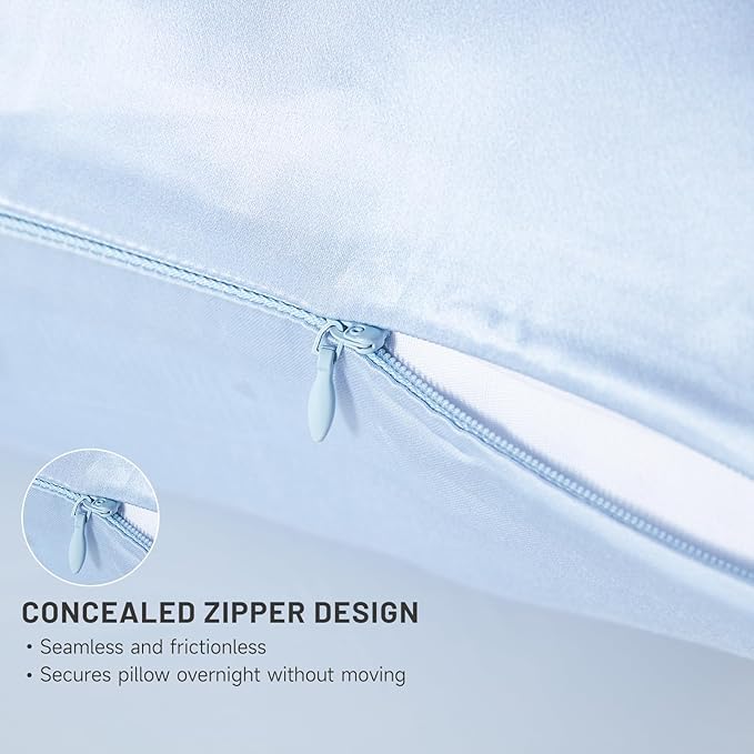 THXSILK Natural Mulberry Silk Pillowcase for Hair & Skin with Zipper Closure, Cooling, Natural, Organic, Double Sided Silk Pillow Case (Gradient Light Blue, Queen 20"x30", 1pc)