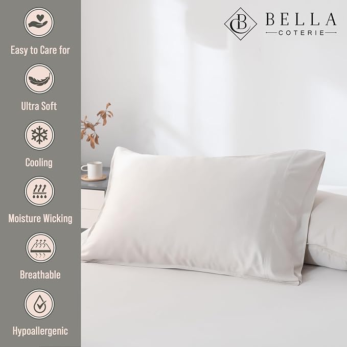 Bella Coterie | Luxury Bamboo Viscose Standard Size Pillowcase Set | 100% Organically Grown | Ultra Soft | Cooling | 2 Pcs [Vanilla Cream]