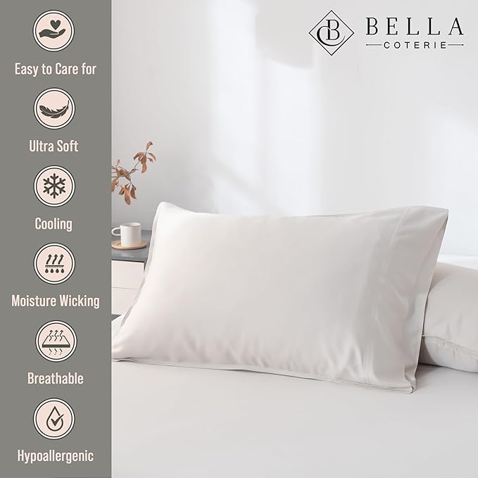 Bella Coterie | Luxury Bamboo Viscose Queen Size Pillowcase Set | 100% Organically Grown | Ultra Soft | Cooling | 2 Pcs [Vanilla Cream]