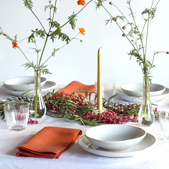 Huddleson Sienna Rust Orange Linen Napkin 20x20 (Set of Four) Luxury Italian Linen Napkin Sewn in US