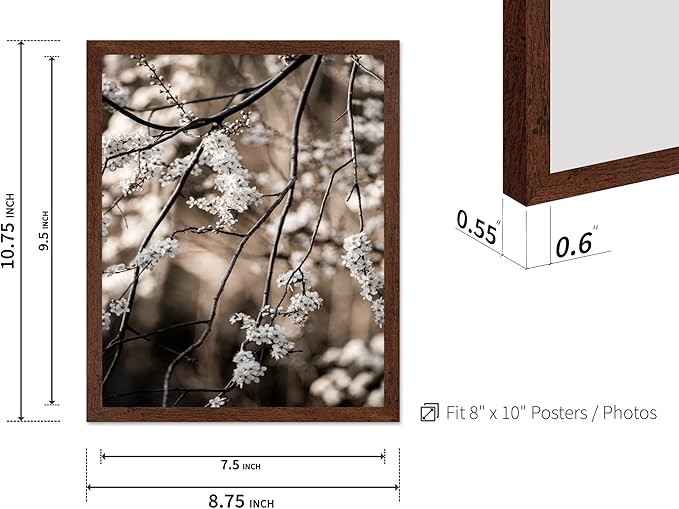 Monem Art Cherry Blossom Branch Photography Print - Moody Botanical Nature Art Poster - Wall Decor for Living Room, Bedroom or Office - 8x10 Brown Framed Wall Art by Mareike Bohmer
