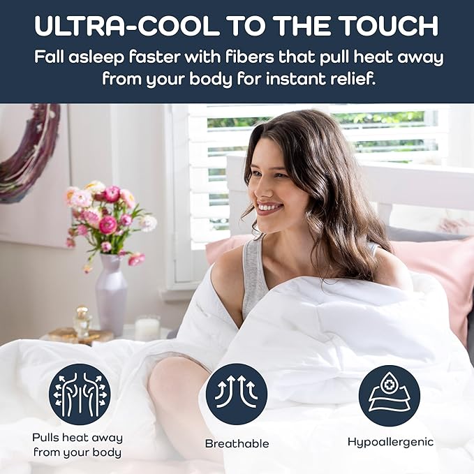 Olive + Crate Cooling Down Alternative Comforter - Hypoallergenic Queen Size Duvet Insert Lightweight - All Seasons Plush Design Bamboo Comforter - 100% Bamboo Viscose Outer Cover - White 88"x90"