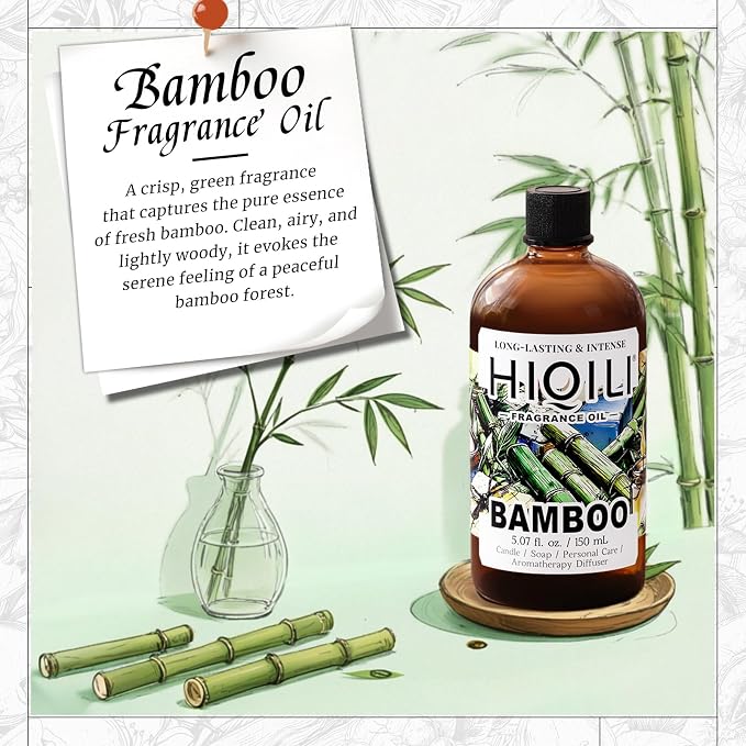 HIQILI Bamboo Fragrance Oil for Candle & Soap Making - 5.07 Fl Oz | Suitable for Essential Oils Diffuser, DIY Room Air Fresheners, Long-Lasting New Car Scent, Graduated Dropper Included