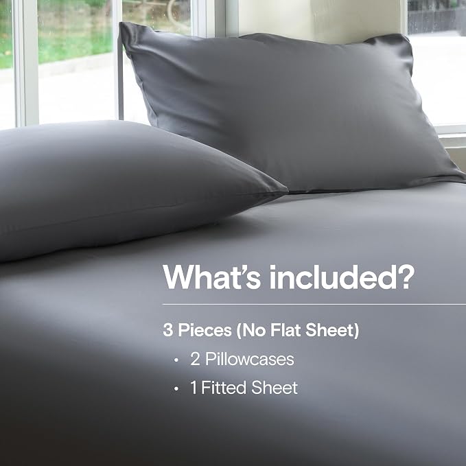 DOZ Sheet Set, 100% Viscose derived from Bamboo, Organically Grown, Buttery Soft, Cooling Sheets, High GSM, Deep Pockets - 3 Piece - 2 Pillowcases 1 Fitted Sheet (Storm, Cal King)