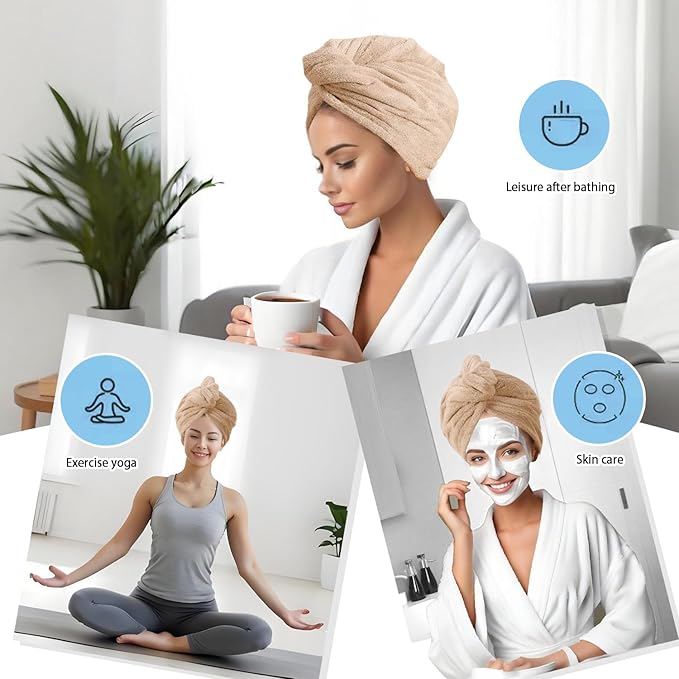 Microfiber Hair Drying Towel Wrap for Women, Hair Turbans Towel for Wet Hair,turbie Twist Hair Towels(The Color of the Picture is for Reference only) (Brown,Brown)