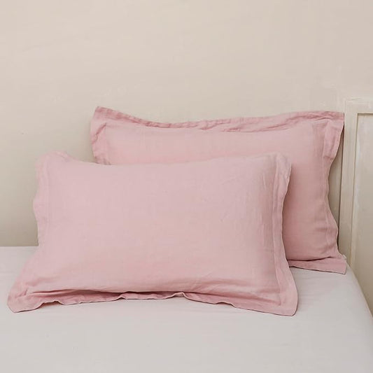 100% French Linen Pillow Shams Basic Style - Pack of 2 - Washed Solid Color Natural Flax Soft Breathable - Blush Pink, 20'' x 36''