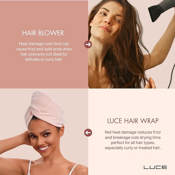 LUCE Hair Towel wrap for Women – Premium 400 GSM Microfiber Hair Towel Anti frizz, Highly Absorbent, Adjustable Thick Elastic Fit for Kids & Adults, Perfect for Curly, Wavy & Long Hair Care, Pink