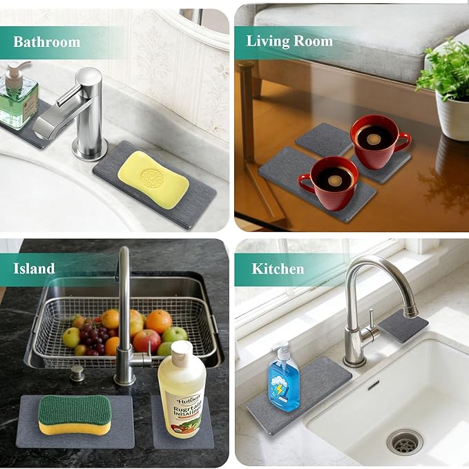 3PCS Water Absorbing Stone Tray, Drying Neat Diatomite Stone Sink Tray, Instant Dry Sink Coasters, Kitchen Sponge Hand Soap Holder, Countertop Fast Drying Counter Trays
