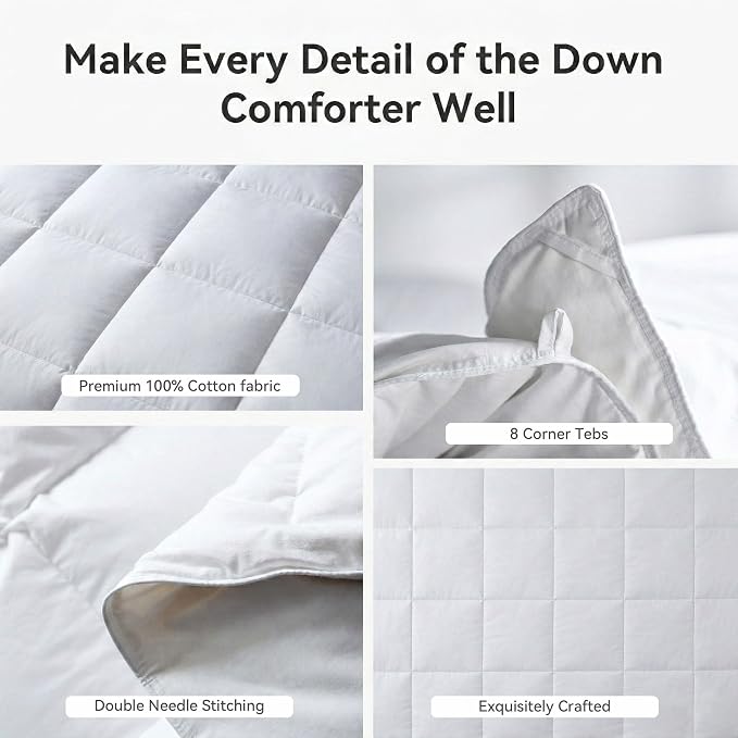 L LOVSOUL Goose Feather Down Fiber Comforter King Size, 100% Organic Cotton Fabric Duvet Insert,1200TC,750+Fill Power, Hotel Collection, Light Weight White Bedding Comforters with 8 Tabs