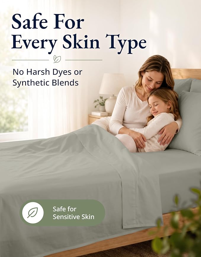 LANE LINEN Full Fitted Sheet & Pillowcases (No Flat Sheet) - 100% Organic Cotton Soft & Breathable Percale Weave Fitted Sheet Set - GOTS Certified - 15 ''Deep Pocket For Snug Fit - Silver
