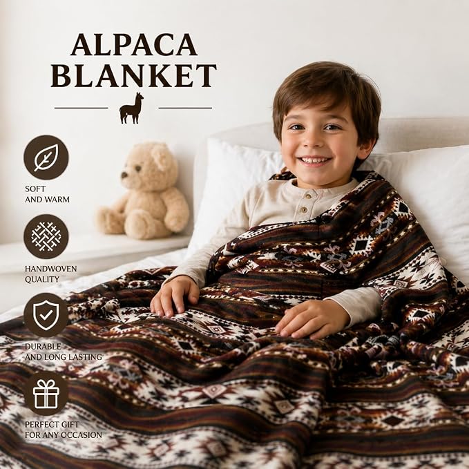 Alpaca Wool Blanket, Throw Size 78 x 47, Reversible 2 in 1, Thick and Ultra Soft, Hypoallergenic, Non-Itchy, Handmade in Ecuador. Premium Alpaca Wool Thtow Blanket for Cozy Comfort. (Green, Throw)