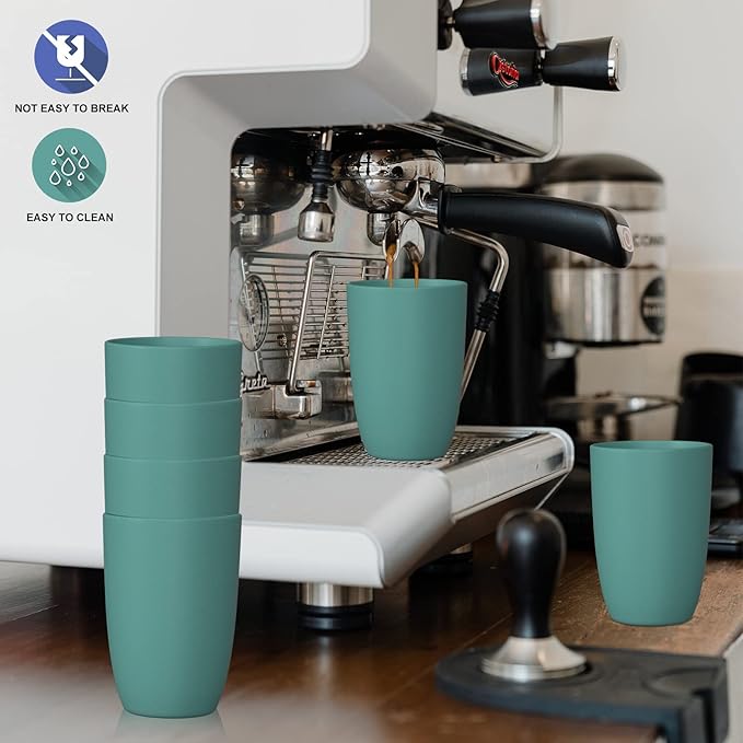 Wrova Wheat Straw Cups 6 PCS Good Alternative to Plastic Reusable Cups 12 oz Unbreakable Drinking Cup Reusable Dishwasher Safe Water Plastic Glasses Green
