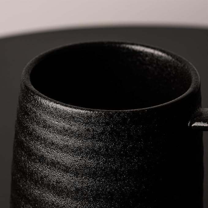 15.5 Oz Large Textured Matte Black Glaze Ceramic Mug, Heavy Weighted Stoneware Coffee Cup, Wide Base, Thick Wall Big Tea Cup with Custom Package Box, Microwave & Dishwasher Safe (Black)