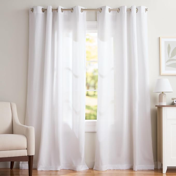 EXCLUSIVE HOME Loha Linen Grommet Top Curtain Panel Pair, 54"x108", Winter White