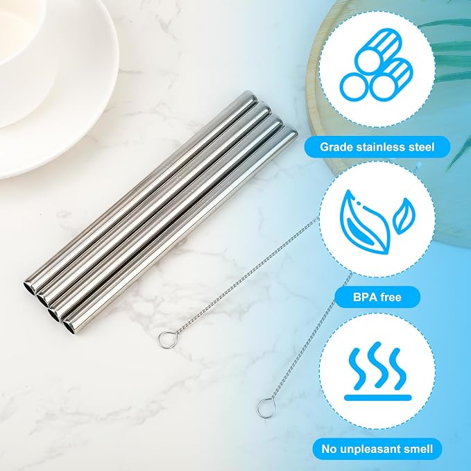 4pcs Metal Straw Replacement Parts for Owala Kids FreeSip Water Bottle 16 oz, Reusable Stainless Steel Tumbler Straw with 2 Straw Cleaner Brush