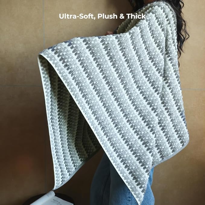 Premium Luxury Waffle Weave Cotton Towel Set - 160g Hand Towel & 650g Oversized Bath Towel (30"x60") - Ultra Absorbent, Quick-Dry, Soft Textured Jacquard (Earth Grey)