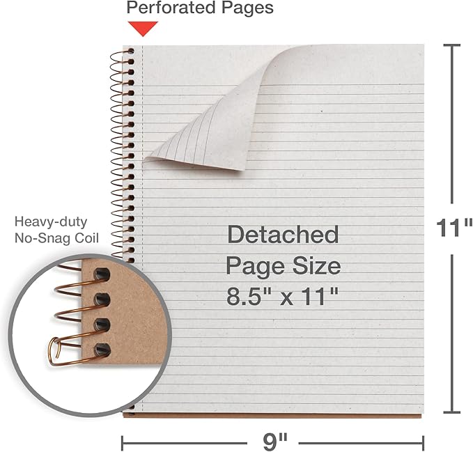 Oxford Spiral Notebooks, 2 Pack, 100% Recycled, Kraft Notebooks, Gold, College Ruled, 80 Sheets/160 Pages, Student Gifts, Teacher Gifts (90881)