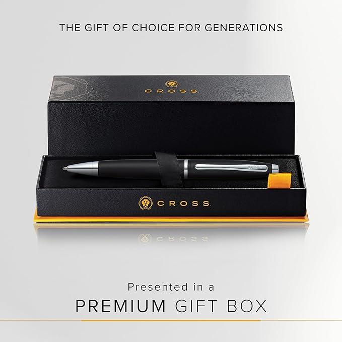 Cross Calais Refillable Twist-Action Plastic Ballpoint Pen with Chrome Appointments, Medium Ballpoint, includes Premium Gift Box and Black Cartridge, 1 Pack, Black