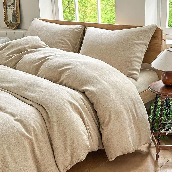 100% French Flax Linen Duvet Cover Set Full, 3-Piece Soft Breathable Cooling Bedding for Hot Sleepers, Natural Washed Linen with Zipper Closure & 8 Corner Ties (Full, Natural Linen)