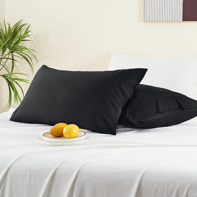 BEDELITE King Size Pillow Cases Set of 2, Rayon Derived from Bamboo, Cooling Pillow Cases for Hot Sleepers & Night Sweats, Breathable and Silky Soft Envelope Pillowcases(Black, 20"x36")