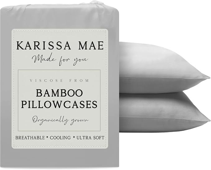 KARISSA MAE Pure Viscose from Bamboo Standard Size Pillowcase Set | 100% FSC Certified | Luxuriously Soft | Cooling | [Grey Mist]