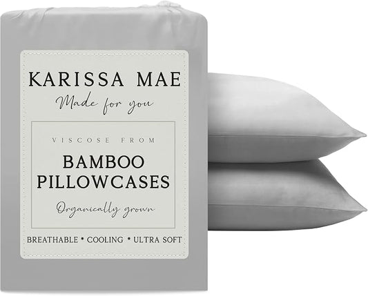 KARISSA MAE Pure Viscose from Bamboo Standard Size Pillowcase Set | 100% FSC Certified | Luxuriously Soft | Cooling | [Grey Mist]