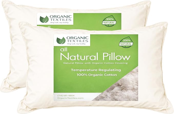 OrganicTextiles 100% Organic Cotton Pillows with Removable Organic Cotton Cover (King Size, 2-Pack), GOTS Certified, Neck Pain Relief Help, Head Support, for Side Back Stomach Sleeper