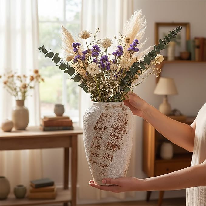 Large Ceramic Vase, 11.8 Inch Minimalist Decorative Farmhouse Vase for Home Decor, Living Room, Shelf Decor, Entryway, Wedding, Table Decoration