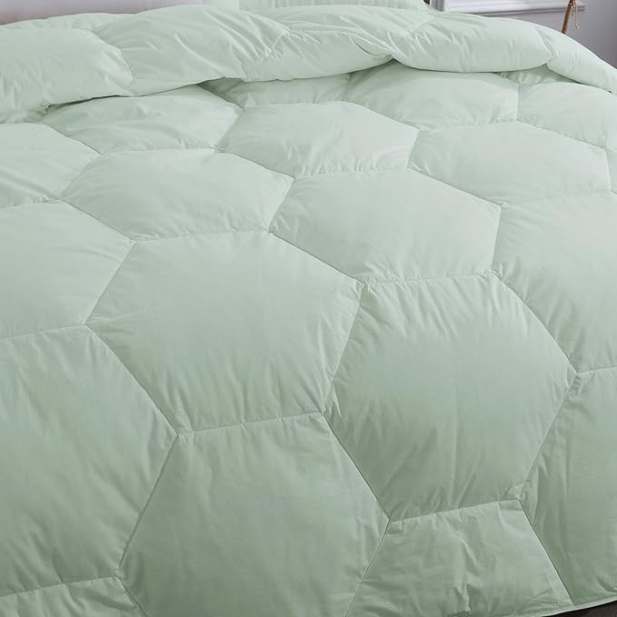 Feather and Loom Honeycomb Stitch Down Alternative All Season Comforter - Soft and Easy Care Microfiber Cover, Hypoallergenic High Loft Fiber Fill, Machine Washable - Color: Light Green Size: King