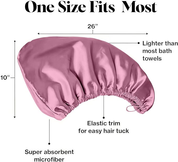 Satin Microfiber Hair Towel Wrap for Quick Drying & Anti-Frizz - Super Absorbent, Hair Turbans for Wet Hair, Ideal for Long, Short, Curly Hair (Pink)