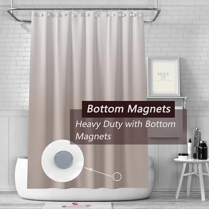 TIKABC Gradient Begie Shower Curtain Liner, 4G PEVA Shower Liner, Plastic Waterproof Shower Curtains, 72x72 inch with Grommet Holes 3 Magnetic Weights…