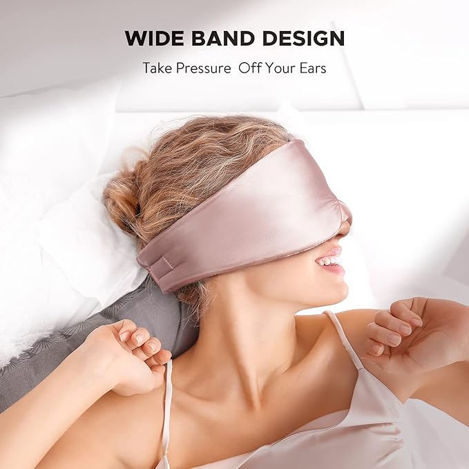 LitBear Silk Sleep Mask for Side Sleeper, Eye Mask Sleeping for Women Men 100% 22 Momme Pure Mulberry Silk, Face-Hugging Padded Eye Cover for Sleeping with Adjustable Band (Pink)