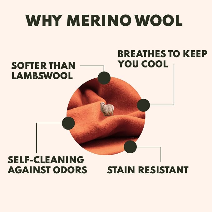Woolly Mammoth Woolen Company Merino Wool Blanket, 66" x 90" Ember | Temperature Regulating - Fire-Resistant - Warm Camping Blanket for Car Emergency Kits, Picnics, Summer Festivals and Stadiums