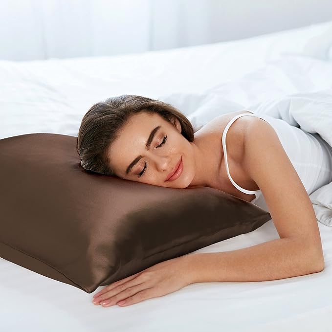 uxcell 1 Pack 100% Charmeuse Pure Silk Pillowcase for Hair and Skin, 350TC 19 Momme Soft Breathable Pillow Case with Hidden Zipper, Coffee Standard(20x26inch)