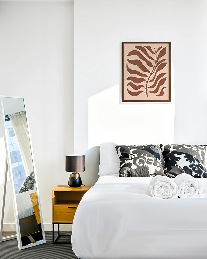 Abstract Organic Leaf Silhouette Wall Art Botanical Shapes Earth Tones Terracotta Mid Century Modern 16x20 Inch Oak Wood Walnut Framed Minimalist Print for Bedroom Decor