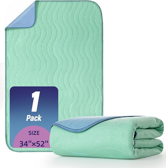 Pee Pads for Adults, Kids and Pets, Cotton-Like Surface, Machine Washable, 100% Leak Prevention with Waterproof TPU Layer (1 Pack, 34*52 inch)