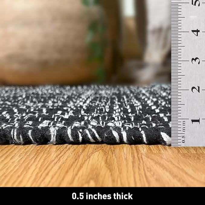 Chardin home Black and White Textured Rug | 21x34 Bathroom Rug Kitchen entryway | Reversible Handwoven Rug Machine Washable.