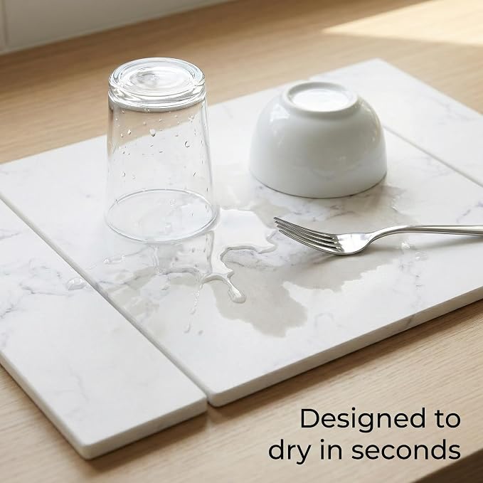 Selegna Stone Drying Mat for Kitchen Counter, Diatomite Stone Dish Drying Mat & Kitchen Sink Mat, Quick-Dry Diatomaceous Earth Counter Mat, Collapsible Tri-Panel Design