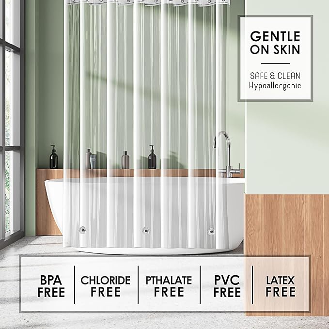 Clara Clark Clear Shower Curtain Liner - 72x72 Lightweight, Waterproof PEVA with 3 Magnets