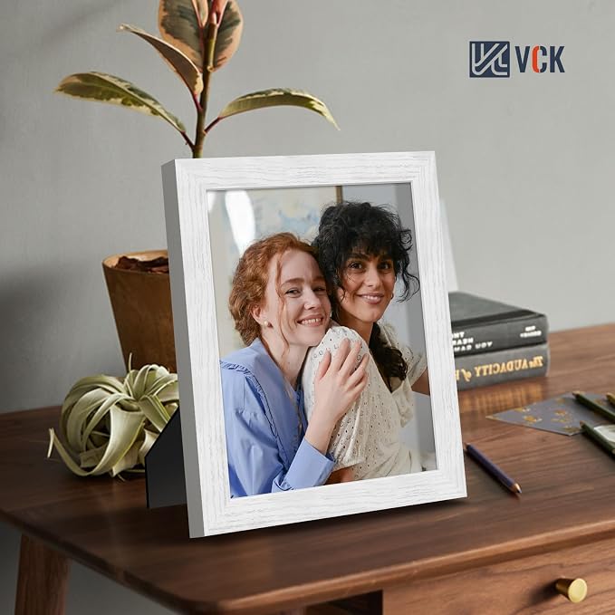 VCK 8x10 Picture Frames White 3 Pack, Wide Border Wood, Tempered Glass, Display 5x7 Photo with Mat or 8 x 10 without, for Home, Office, Gallery, Woodgrain Series, Tabletop & Wall Hanging