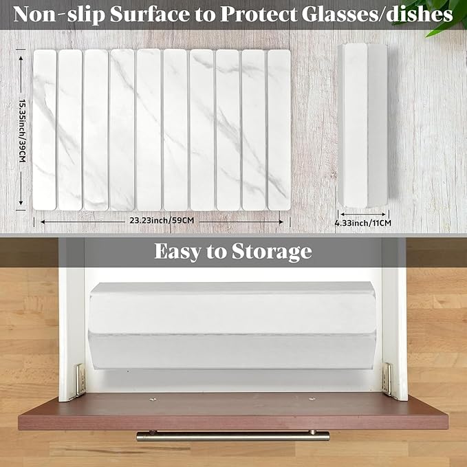 Large Stone Dish Drying Mat for Kitchen Counter, Quick Dry Dish Drying Mats, Foldable Absorbent Diatomaceous Earth Mats for Dishes Bottles Cups, Match Any Countertop (White Marble 24"×16" & 8"x4")