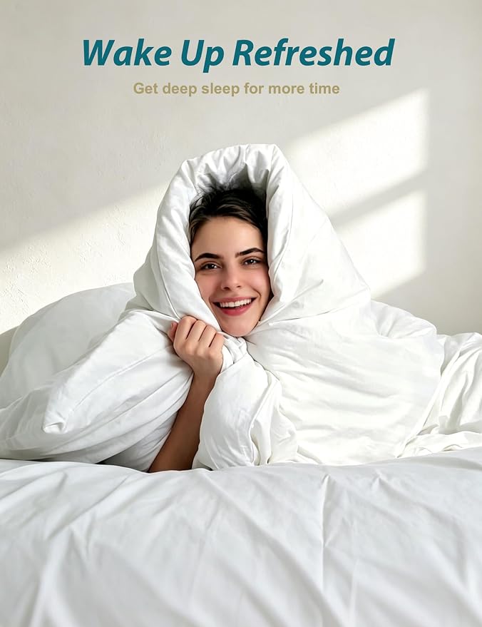 Cobnom® Luxury Organic Down Comforter Oversized Queen, High Fill-Power Down Feather Fibers Duvet Insert with 100% Cotton Cover, Medium Warm for All-Season, Ivory White, 98x98 Inch