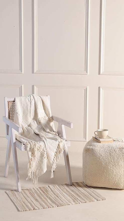 HOMEMONDE Beige Chindi Rug 20"x32" Recycled Soft Cotton Rag Rug Hand Crafted Reversible Boho Decor for Entyrway, Doormat, Kitchen, Bedroom, Living Room
