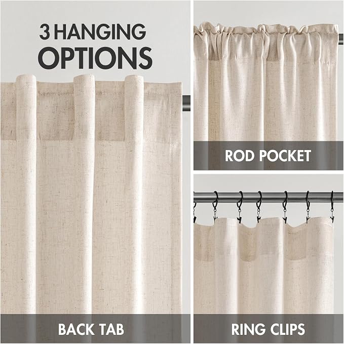 MIULEE Non-See-Through Privacy Linen Curtains 2 Panels, Light Filtering Window Curtains Farn House Textured Back Tab Semi Sheer Drapes for Bedroom Living Room, 52 x 84 Inches Long, Birch