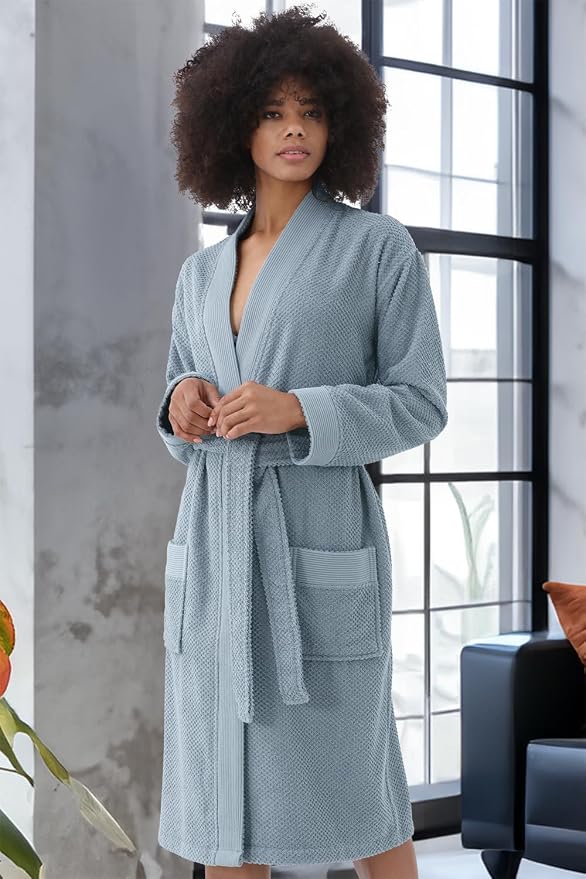 SEYANTE Turkish Cotton Bathrobe for Women - Organic GOTS Certified Terry Hooded Kimono Robe - Spa Quality Women's Cotton Robe