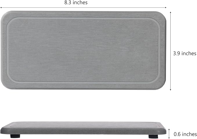 NiuYichee 2 Pcs Water Absorbing Stone Trays, Kitchen/Bathroom Sink Soap Dish, Diatomite Tray Used for Hand Soap & Cosmetic Bottles in The Modern Home, 4" W x 8.3" L, Gray