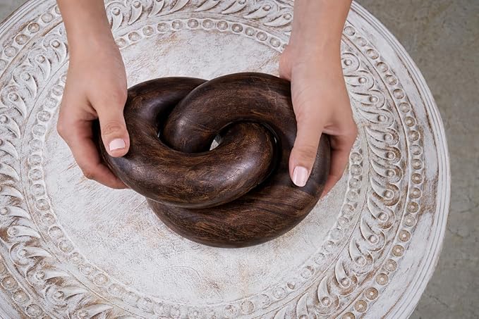 Knot Coffee Table Home Console Table Decor Items Book Shelf Decor Accents Living Room Wood Knot Decor Chain Link Decor - Housewarming, Anniversary Wedding Gift Ideas (Walnut Wood)