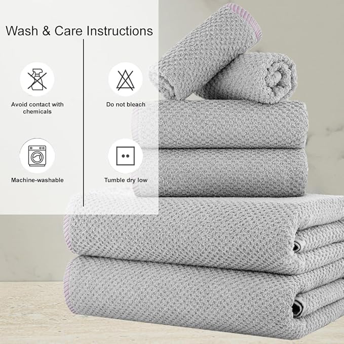 CASA COPENHAGEN Popcorn 6Pcs 100% Egyptian Cotton Large Designer Towels Gift Set- Grey Violet, 600GSM, 2Bath 2Hand 2Washcloths, Bath Towels for Bathroom Set for Women & Men