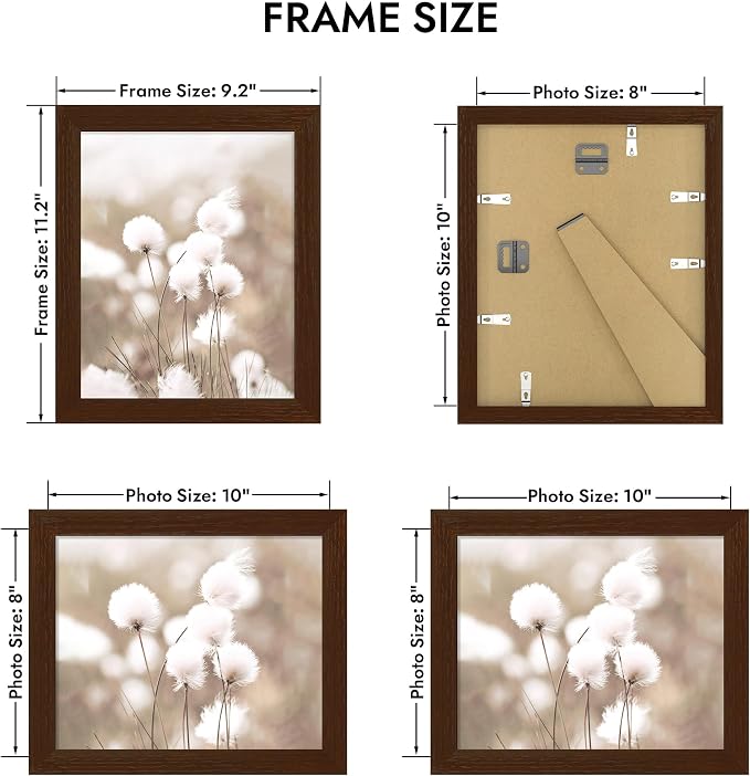Hongkee 8x10 Oak Wood Picture Frame, Display 8 x 10 Photo with Tempered Glass Cover, Horizontal and Vertical Display for Wall or Tabletop (Walnut, Set of 1)