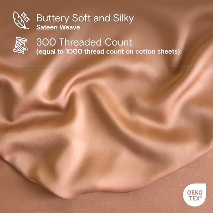 DOZ Sheet Set, 100% Viscose derived from Bamboo, Organically Grown, Buttery Soft, Cooling Sheets, High GSM, Deep Pockets - 4 Piece - 2 Pillowcases 1 Fitted Sheet 1 Top Sheet (Clay, Full)